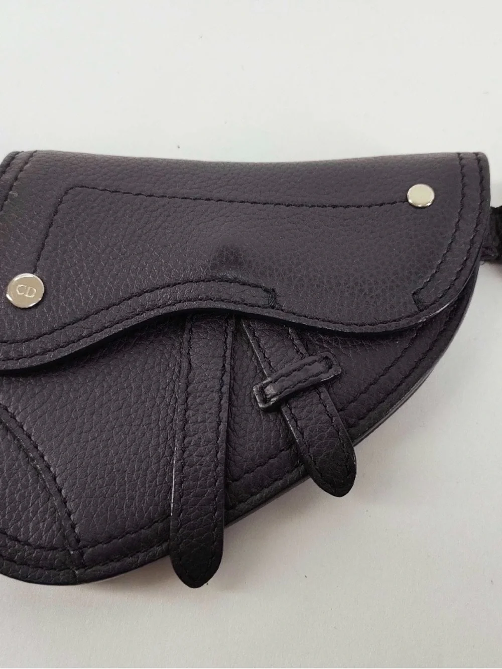 Dior Black Leather Saddle Coin Pouch with Silver-Tone Hardware